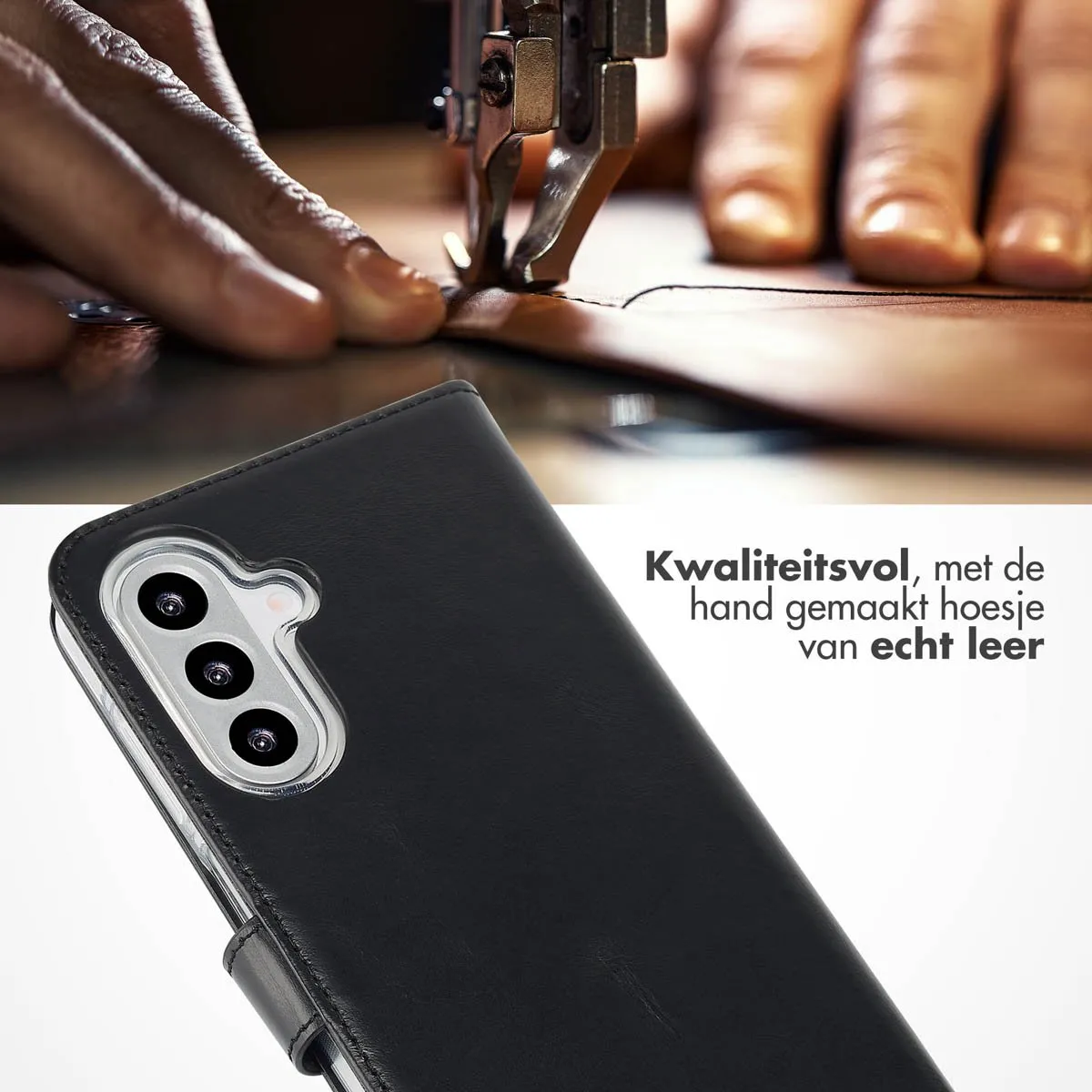 Selencia Hoesje Samsung Galaxy A26 Bookcase - Echt Leder Zwart