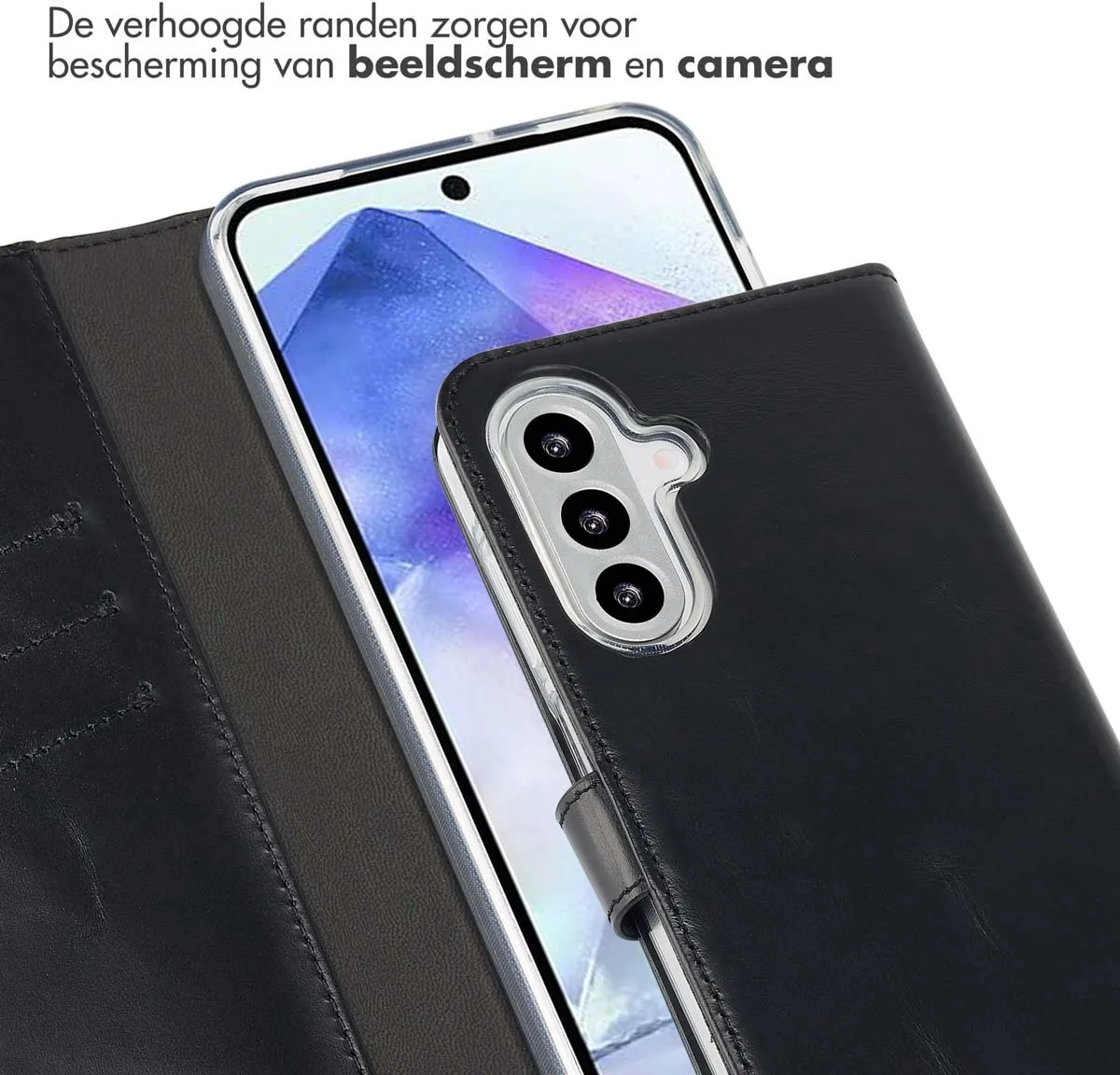 Selencia Hoesje Samsung Galaxy A26 Bookcase - Echt Leder Zwart