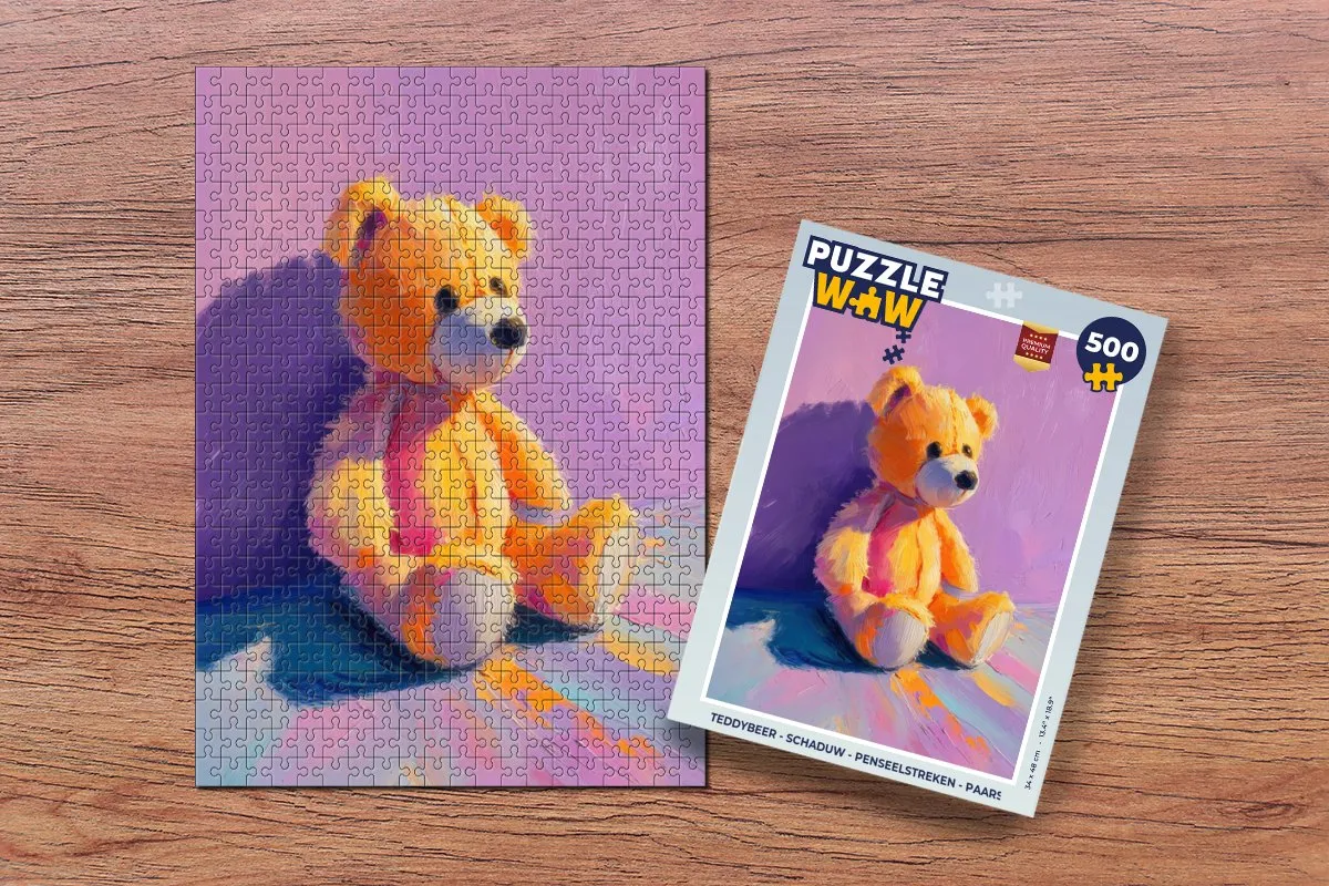 PuzzleWow Teddybeer Schaduw Legpuzzel 500 Stuks - Paars