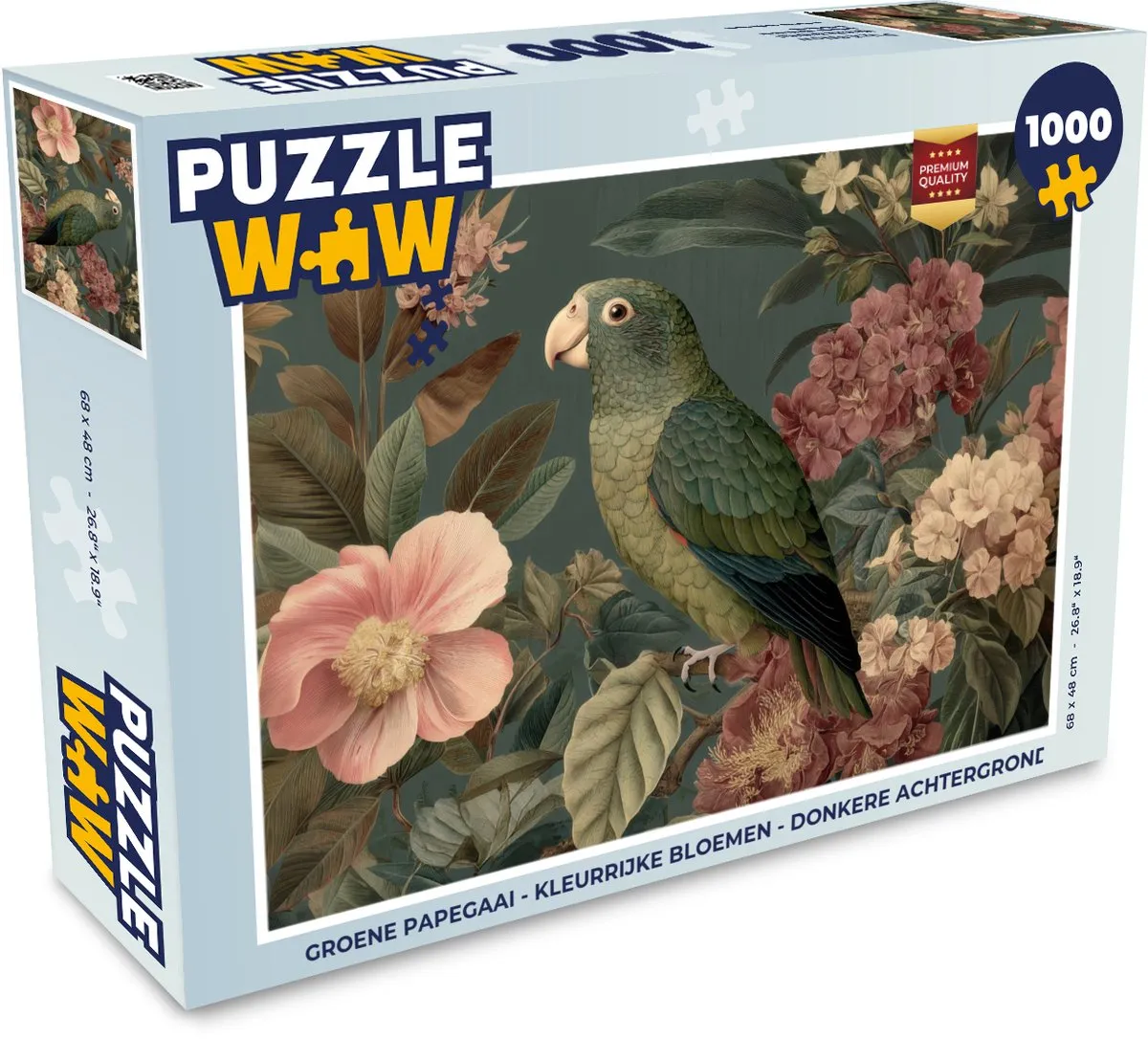 PuzzleWow Groene papegaai Legpuzzel 1000 Stuks - Bloemen