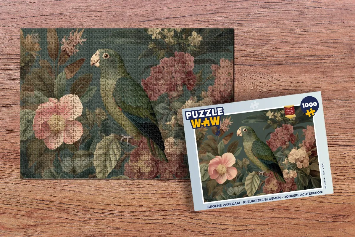 PuzzleWow Groene papegaai Legpuzzel 1000 Stuks - Bloemen