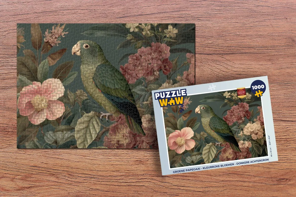 PuzzleWow Groene papegaai Legpuzzel 1000 Stuks - Bloemen