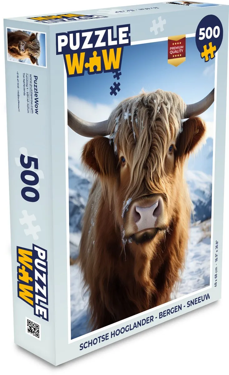 PuzzleWow Schotse Hooglander Bergen Sneeuw Puzzel - 1000 Stukken