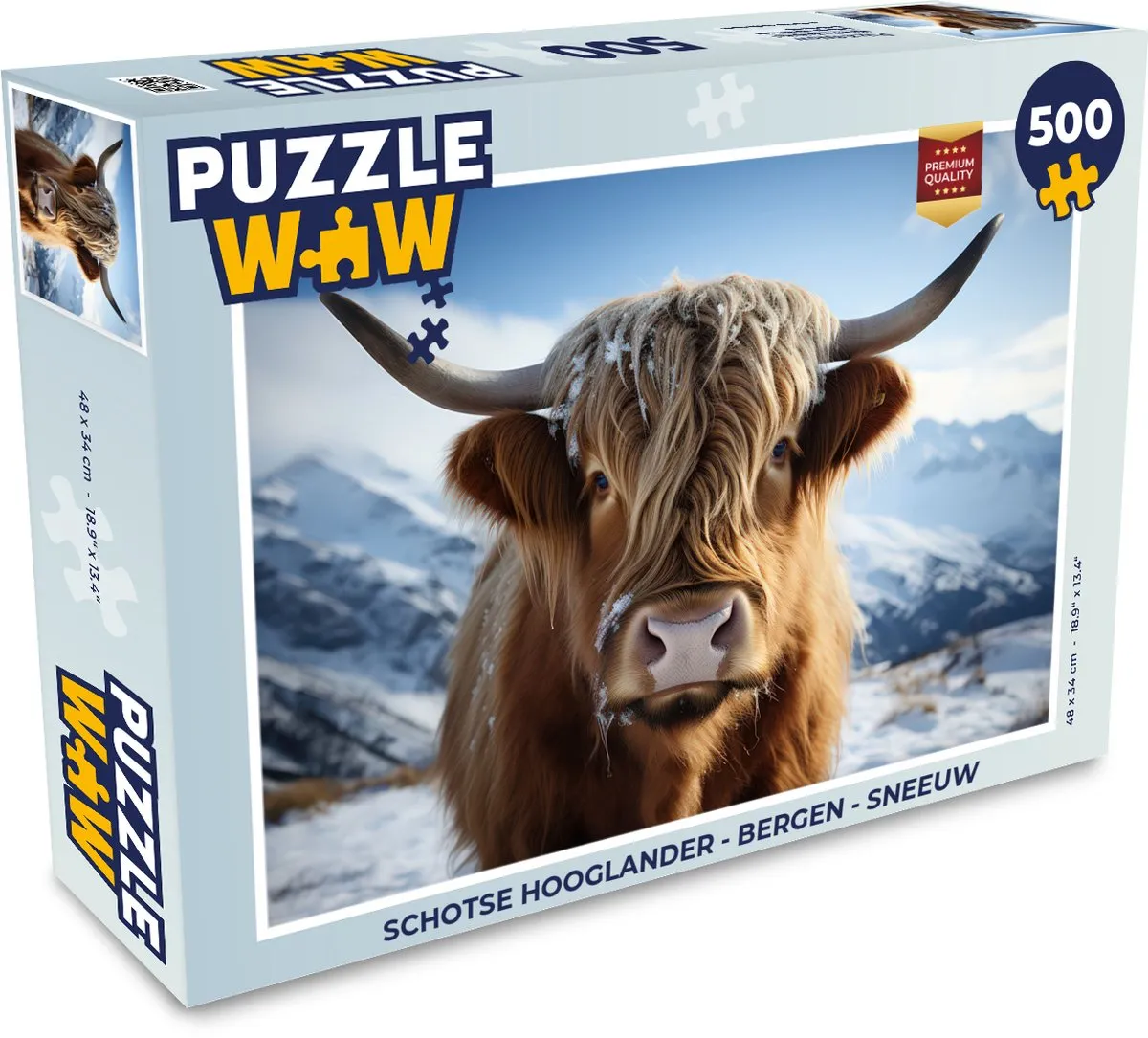 PuzzleWow Schotse Hooglander Bergen Sneeuw Puzzel - 1000 Stukken