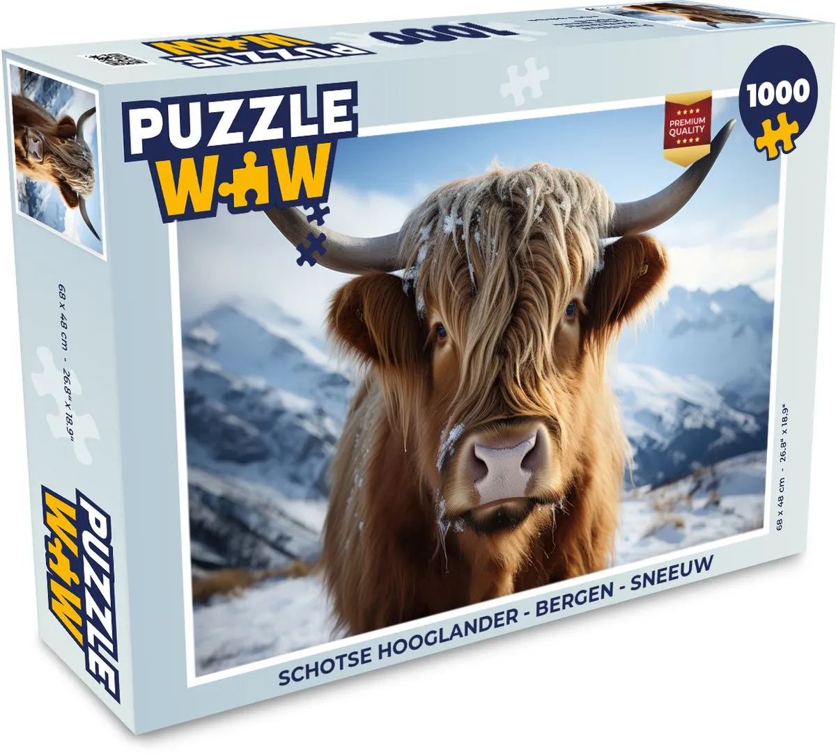 PuzzleWow Schotse Hooglander Bergen Sneeuw Puzzel - 1000 Stukken