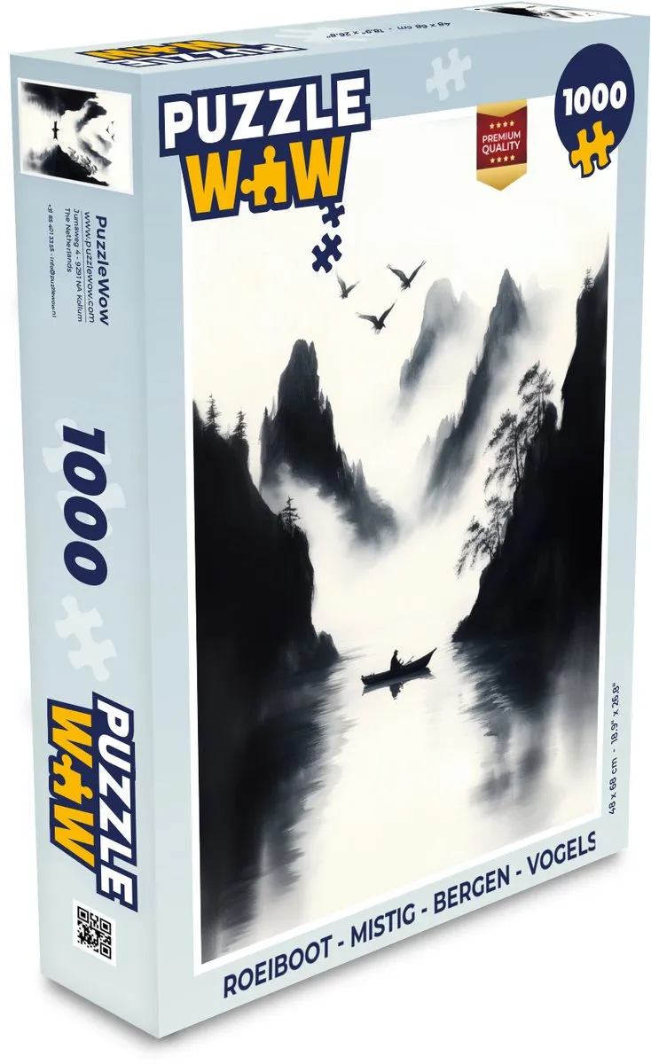 PuzzleWow Roeiboot Mistig Bergen Vogels Legpuzzel 1000 Stukjes