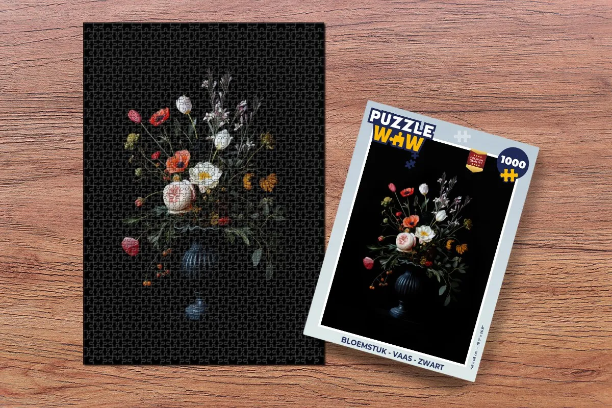 PuzzleWow Bloemstuk Legpuzzel 1000 Stuks - Boeket - Zwart