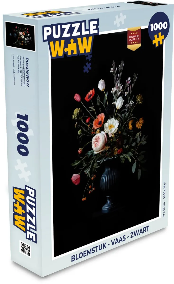 PuzzleWow Bloemstuk Legpuzzel 1000 Stuks - Boeket - Zwart