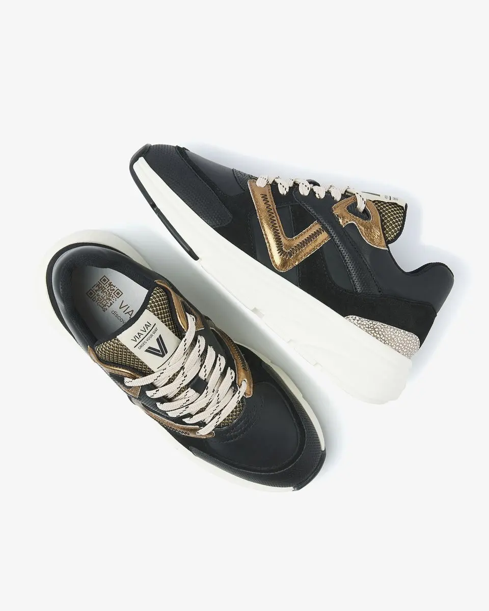 VIA VAI Vic Kyro Sneakers Dames - 38 - Zwart/Goud - afbeelding 3 van 6