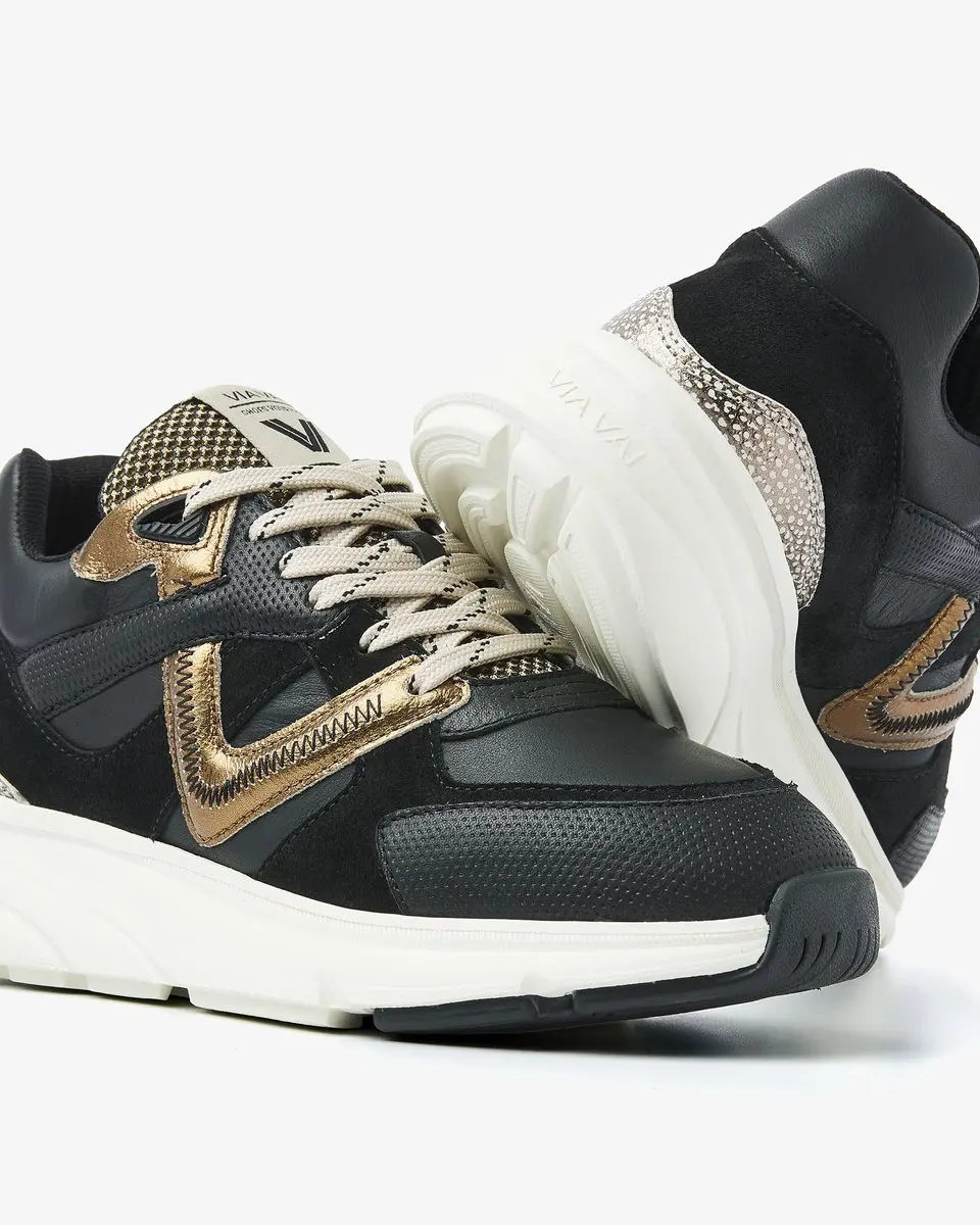 VIA VAI Vic Kyro Sneakers Dames - 38 - Zwart/Goud - afbeelding 5 van 6