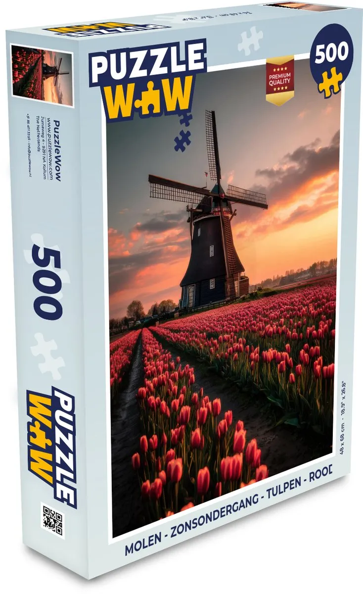 PuzzleWow Zonsondergang Tulpen Legpuzzel 500 Stuks - Rood