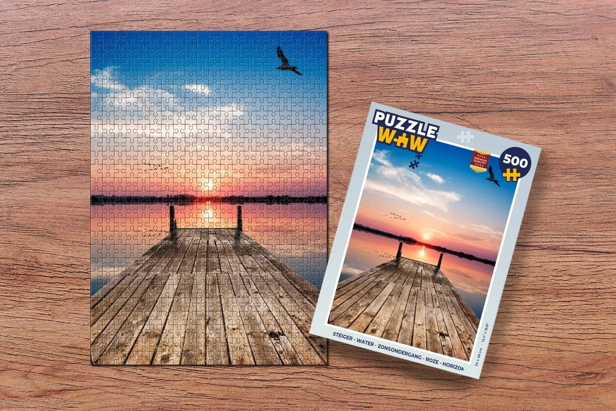 PuzzleWow Steiger Water Zonsondergang Legpuzzel 500 Stuks - Roze