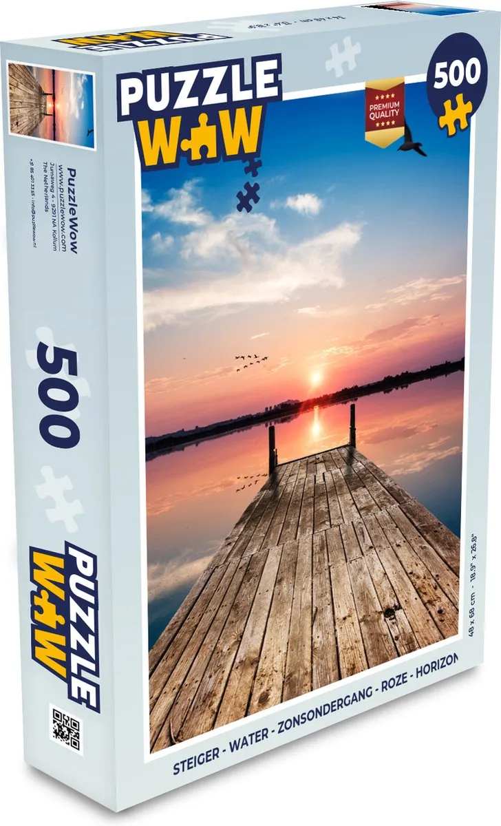 PuzzleWow Steiger Water Zonsondergang Legpuzzel 500 Stuks - Roze