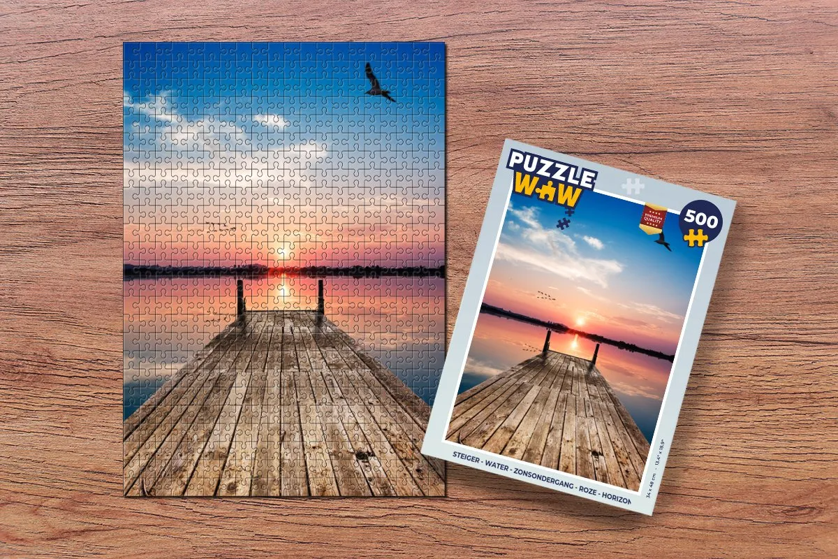 PuzzleWow Steiger Water Zonsondergang Legpuzzel 500 Stuks - Roze