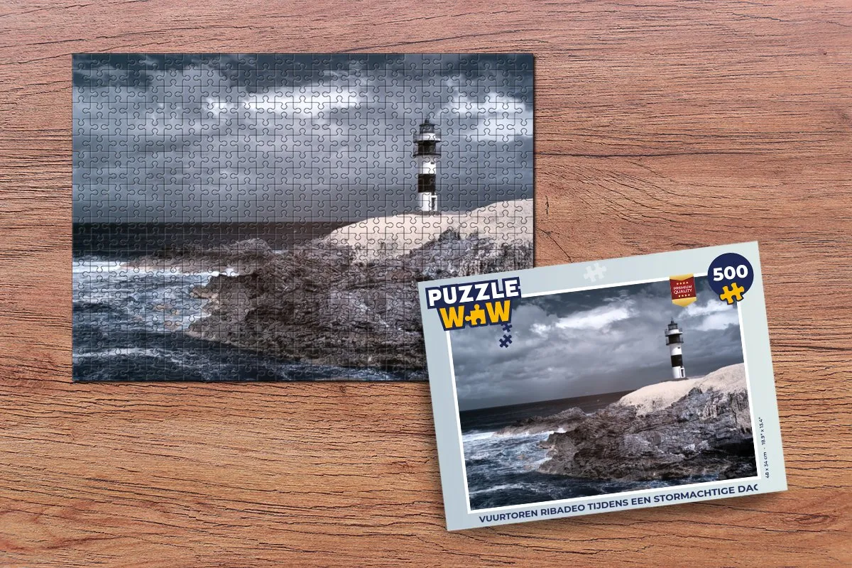 PuzzleWow Vuurtoren Ribadeo Stormachtige Dag Legpuzzel 500 Stuks - Multicolor