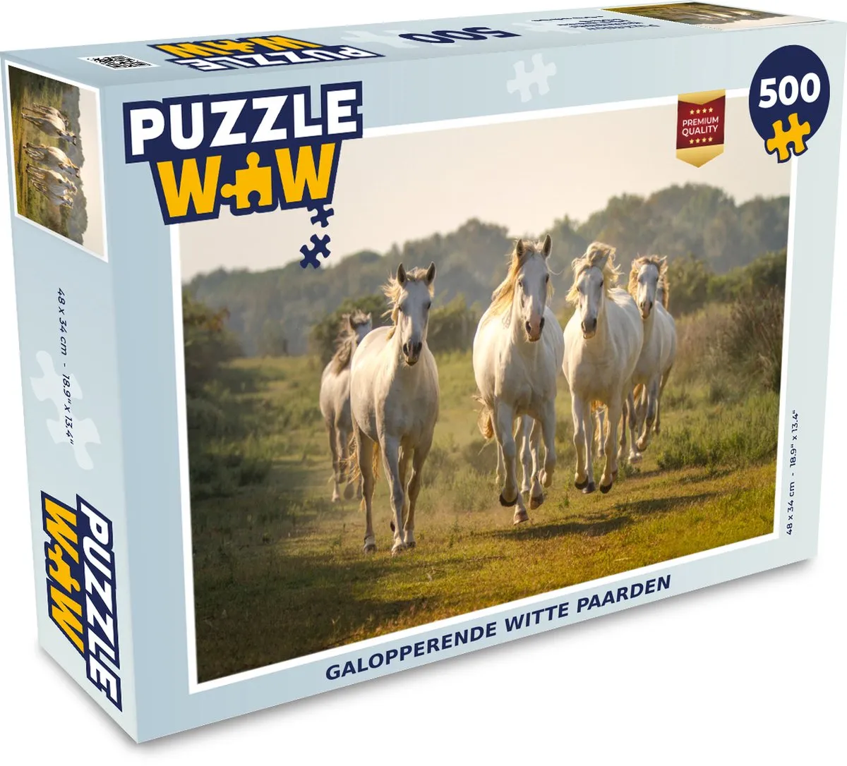 PuzzleWow Galopperende Witte Paarden Legpuzzel 500 Stuks