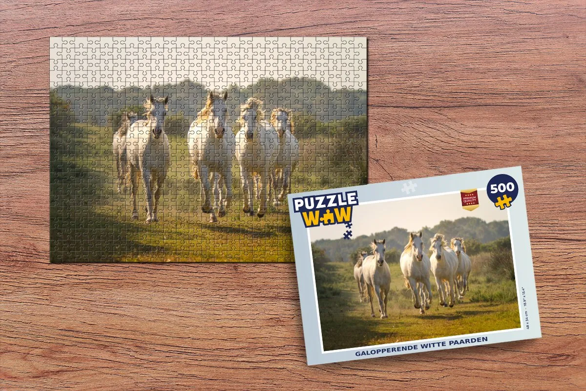 PuzzleWow Galopperende Witte Paarden Legpuzzel 500 Stuks - Multicolor