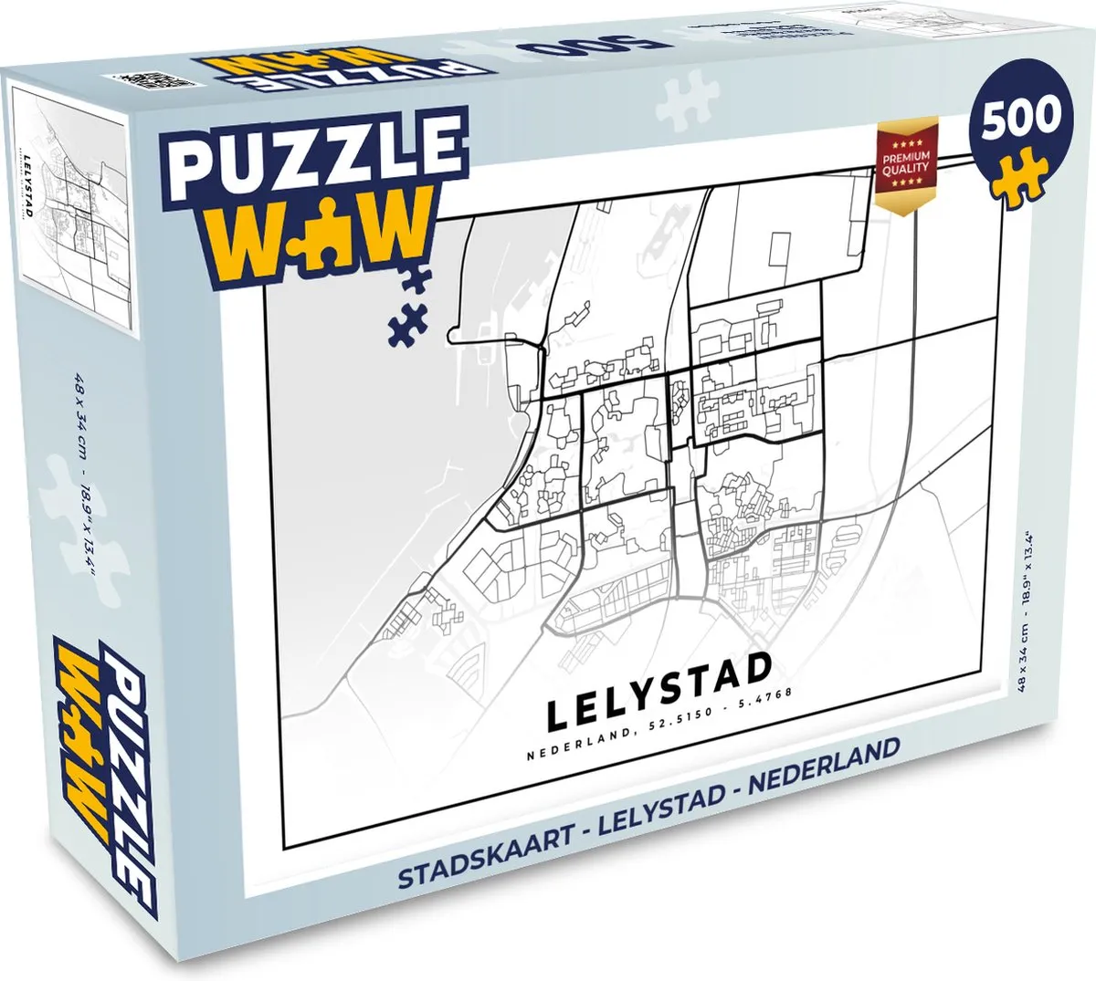 PuzzleWow Stadskaart Lelystad - 500 Stuks - Multicolor