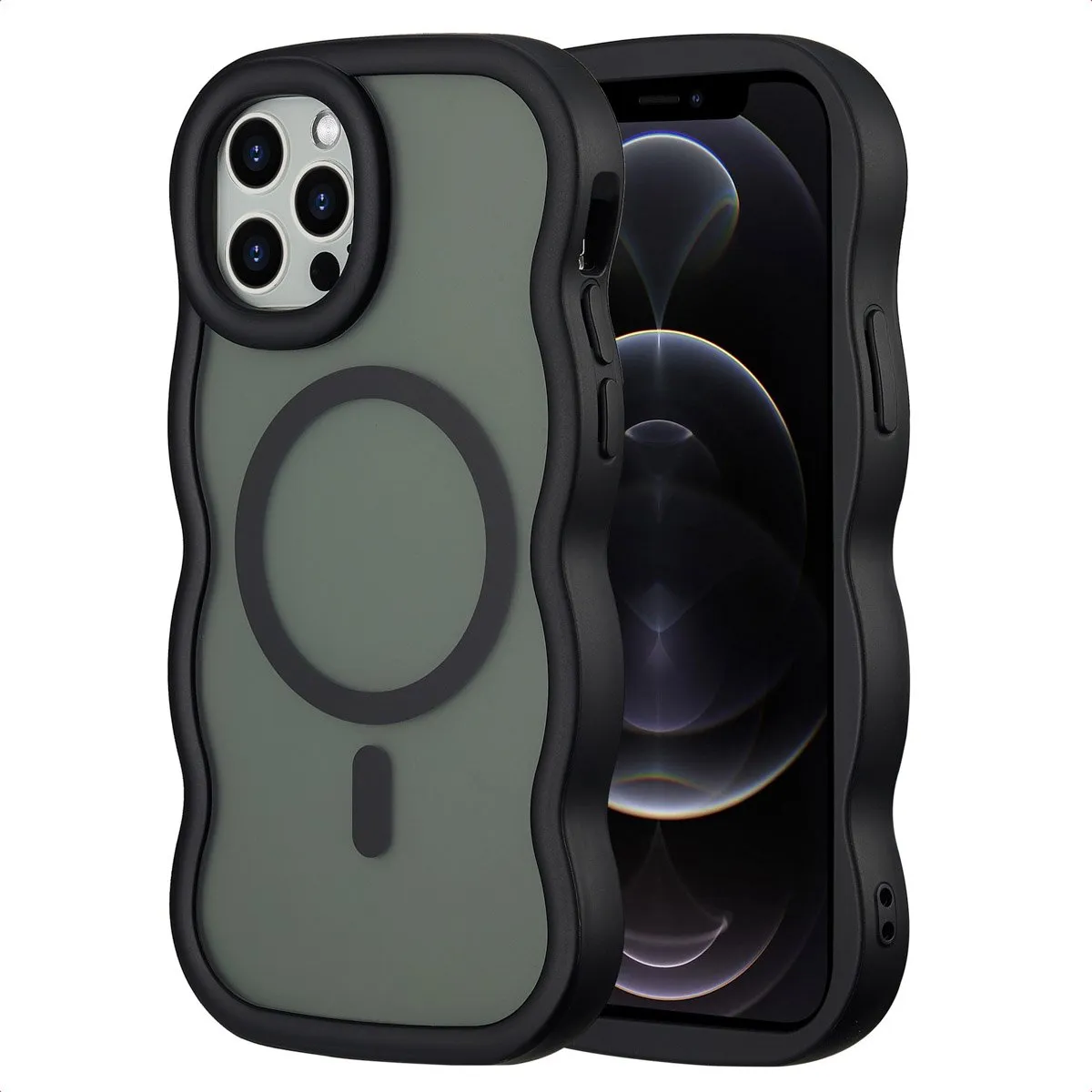 Selencia Wavy Case iPhone 12 Pro/12 - Zwart