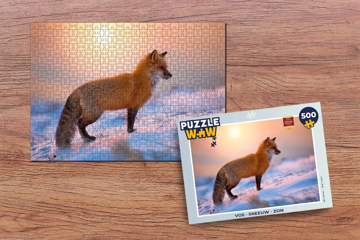 PuzzleWow Vos - Sneeuw - Zon Legpuzzel 500 Stuks - Multicolor
