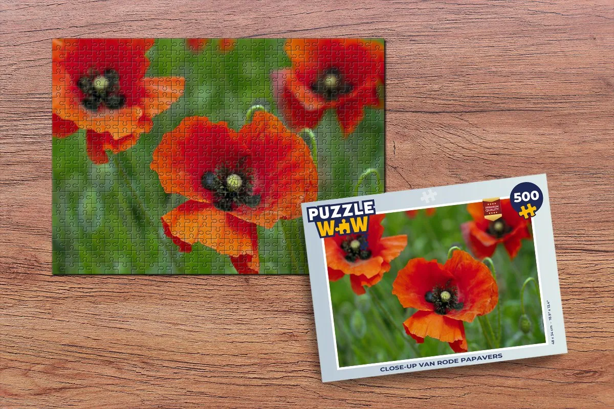 PuzzleWow Legpuzzel Close-up Rode Papavers 500 Stuks - Multicolor