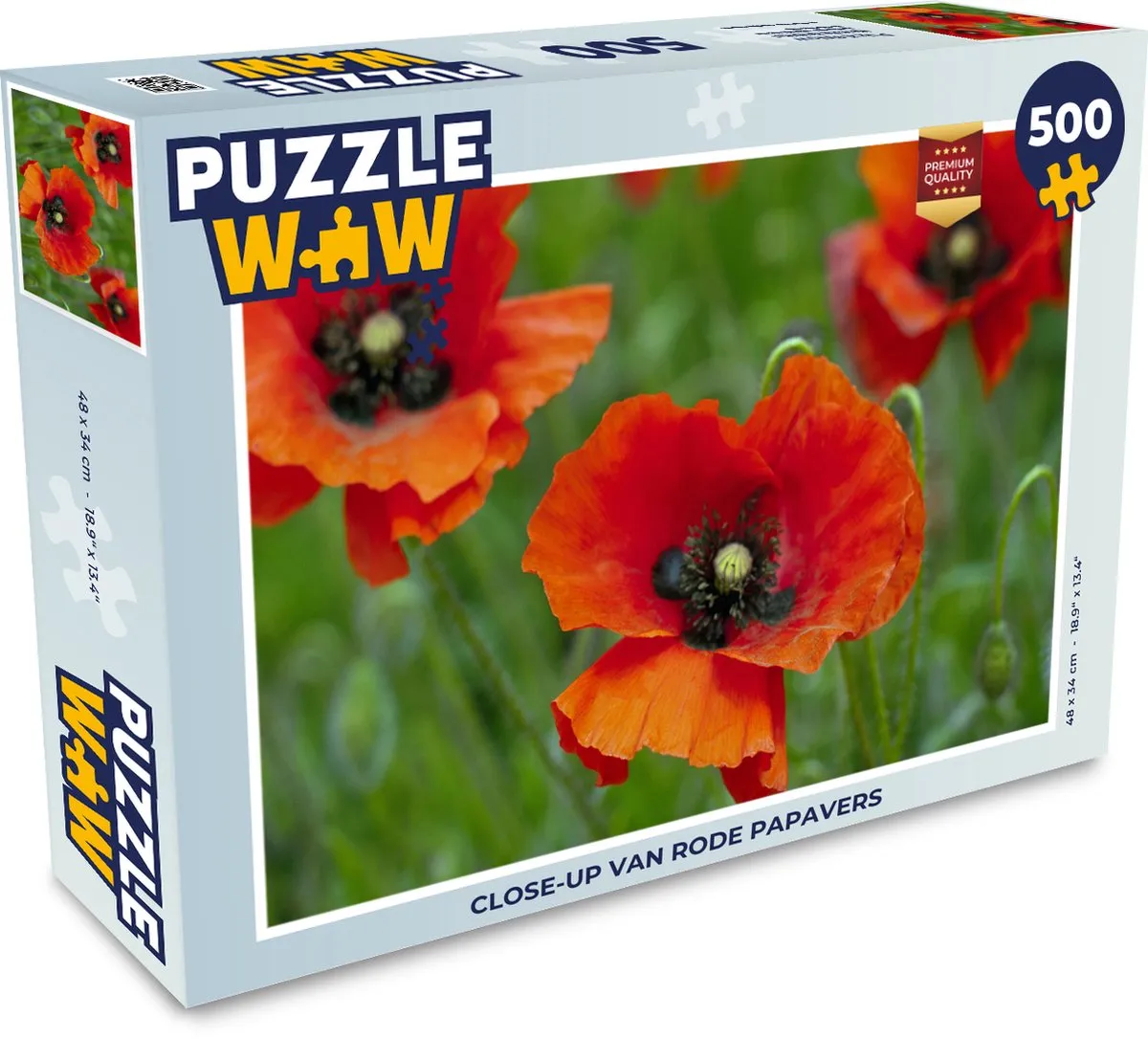 PuzzleWow Legpuzzel Close-up Rode Papavers 500 Stuks - Multicolor