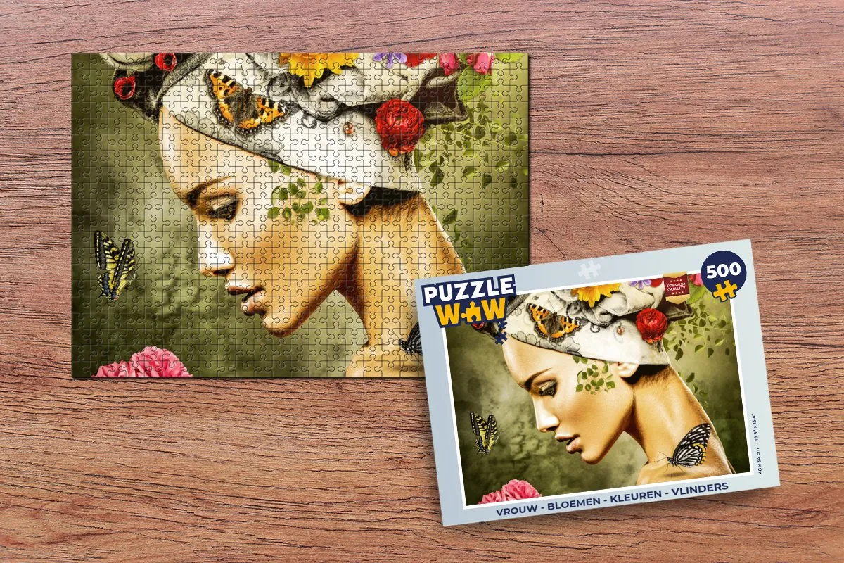 PuzzleWow Bloemen Vlinders Rozen Hoofddoek Legpuzzel 500 Stuks - Multicolor