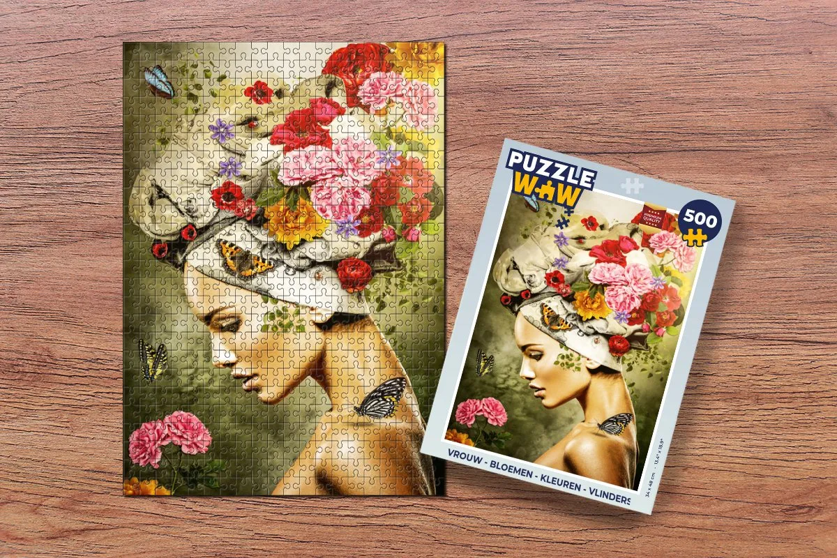 PuzzleWow Bloemen Vlinders Rozen Hoofddoek Legpuzzel 500 Stuks - Multicolor