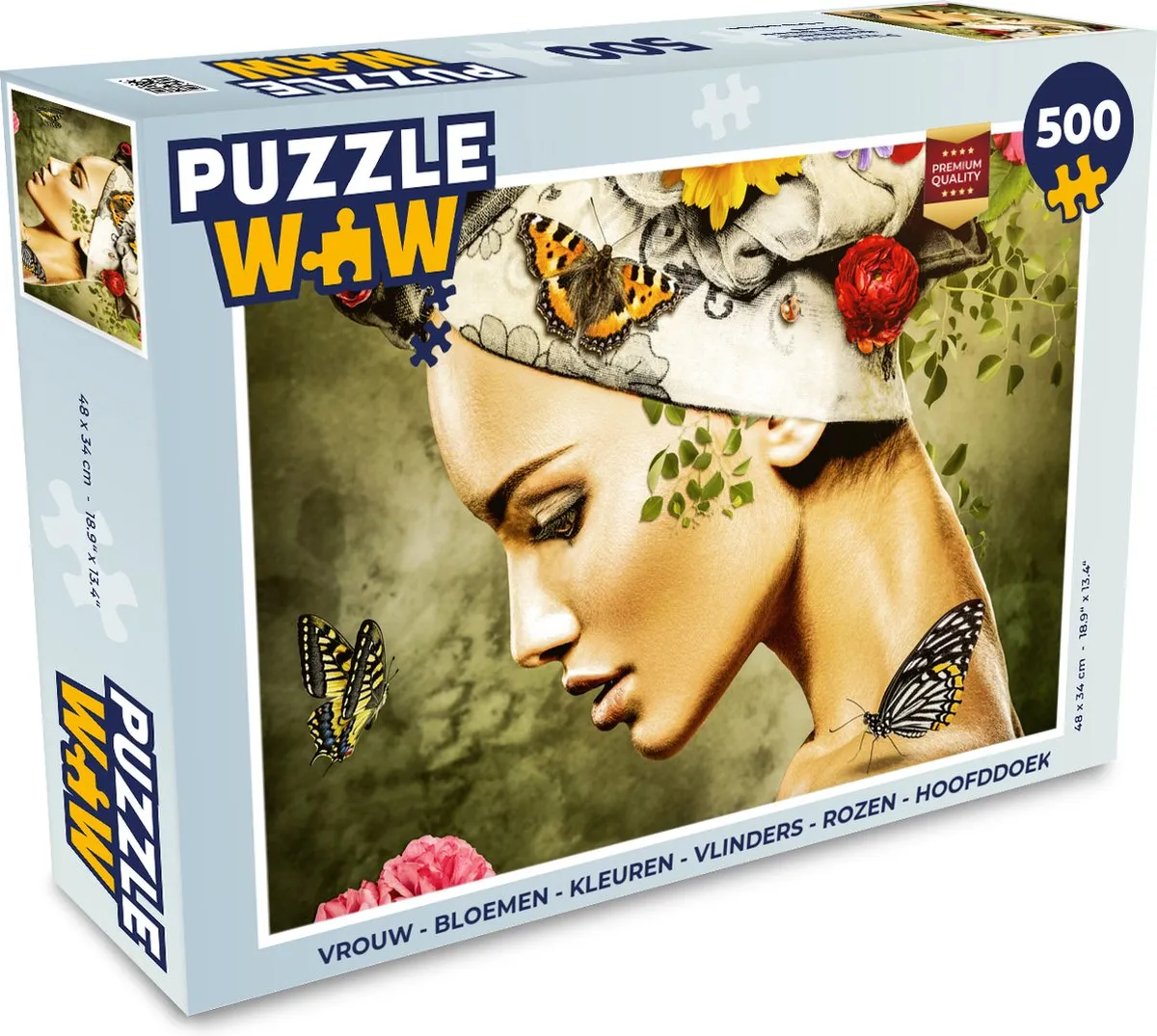 PuzzleWow Bloemen Vlinders Rozen Hoofddoek Legpuzzel 500 Stuks - Multicolor