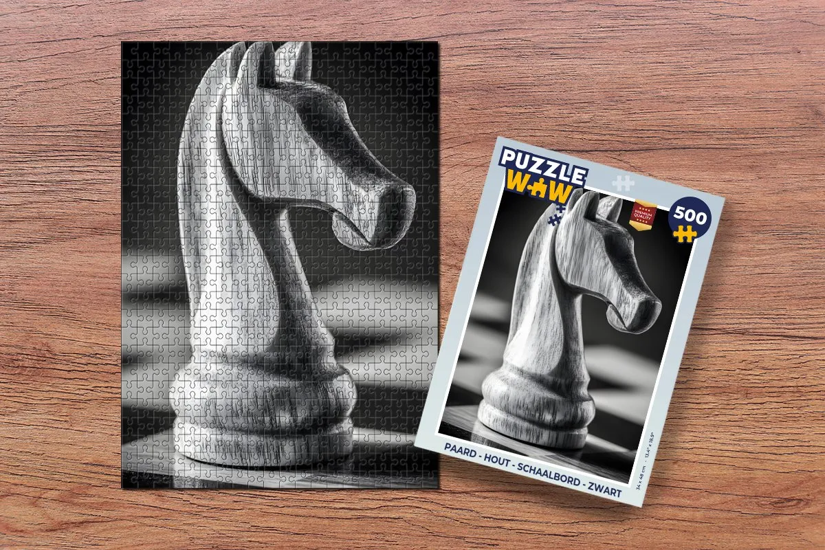 PuzzleWow Paard Schaakbord Legpuzzel 500 Stuks - Zwart