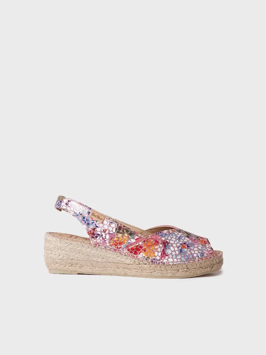 Dames leren espadrille met open neus en sleehak
