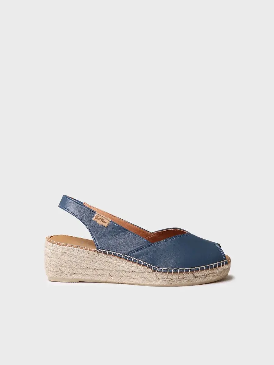 Dames leren espadrille met open neus en sleehak