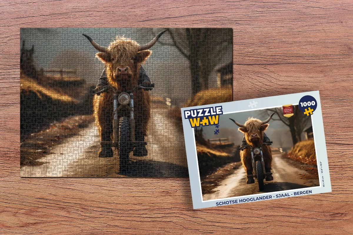 PuzzleWow Schotse Hooglander Sjaal Bergen Puzzel - 1000 Stuks