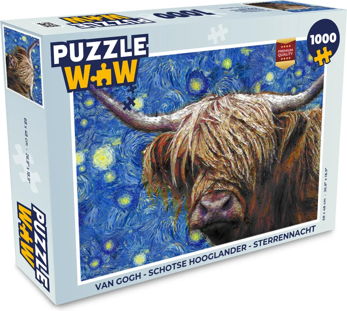 PuzzleWow Van Gogh Schotse Hooglander Sterrennacht Legpuzzel 1000 Stuks - Multicolor