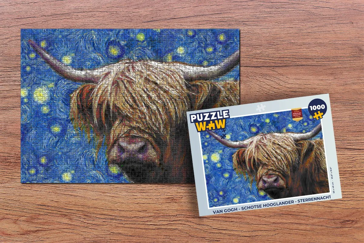 PuzzleWow Van Gogh Schotse Hooglander Sterrennacht Legpuzzel 1000 Stuks - Multicolor