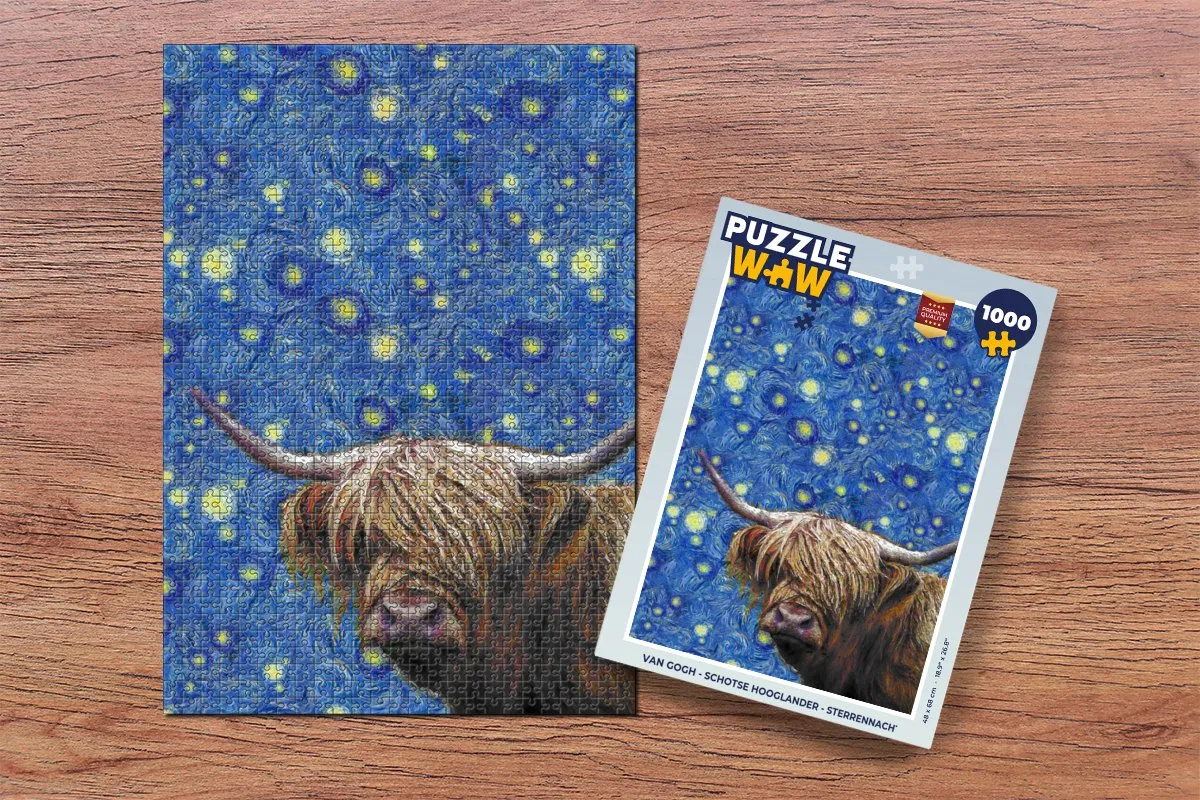 PuzzleWow Van Gogh Schotse Hooglander Sterrennacht Legpuzzel 1000 Stuks - Multicolor