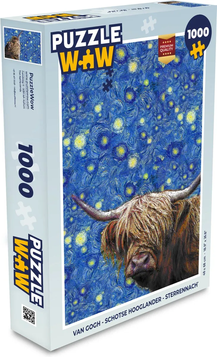 PuzzleWow Van Gogh Schotse Hooglander Sterrennacht Legpuzzel 1000 Stuks - Multicolor