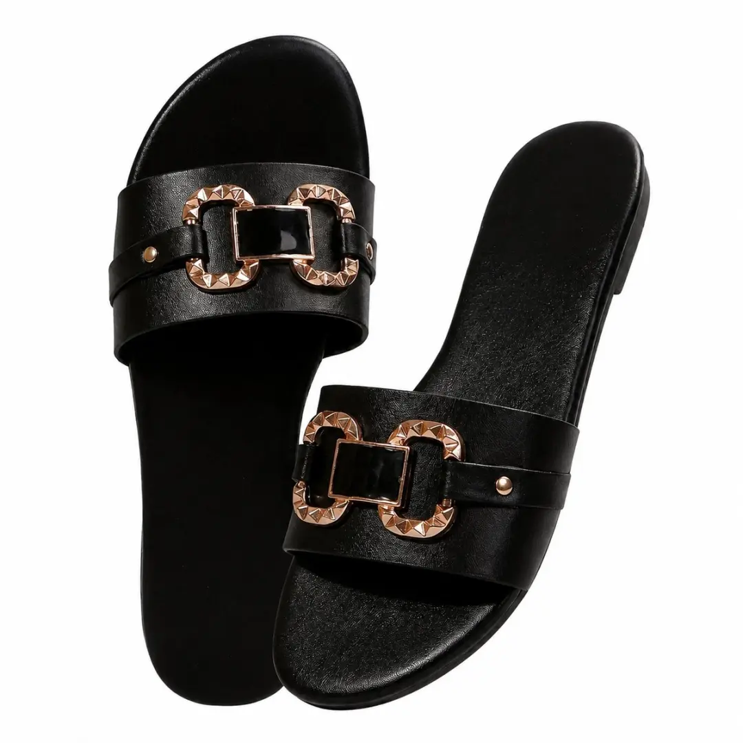 Zwarte dames slippers instap sandalen open teen lage hak casual zomer slippers d