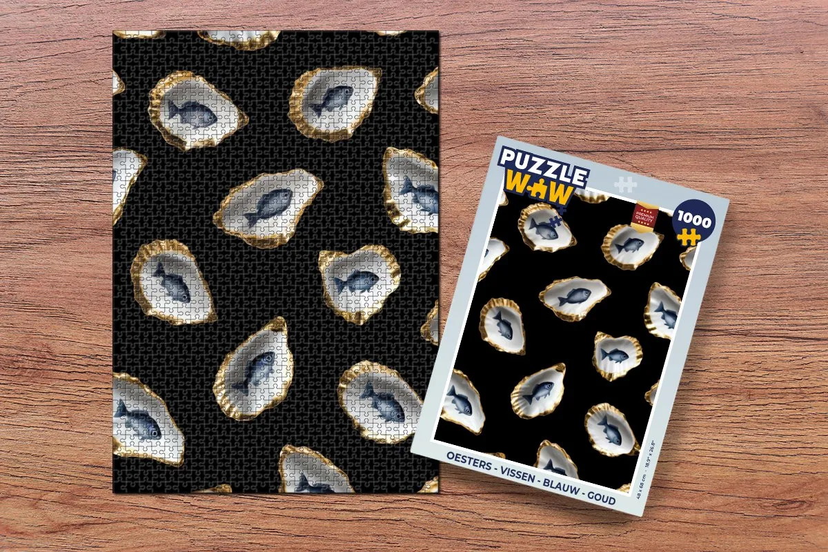 PuzzleWow Oesters Legpuzzel 1000 Stuks - Blauw/Goud