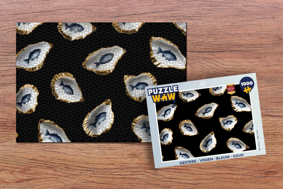PuzzleWow Oesters Legpuzzel 1000 Stuks - Blauw/Goud