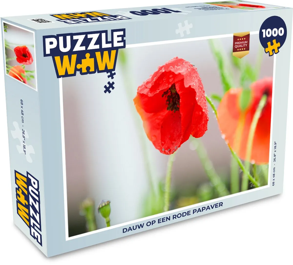 PuzzleWow Dauw op een rode papaver Legpuzzel 1000 Stuks - Multicolor