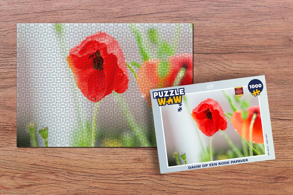 PuzzleWow Dauw op een rode papaver Legpuzzel 1000 Stuks - Multicolor