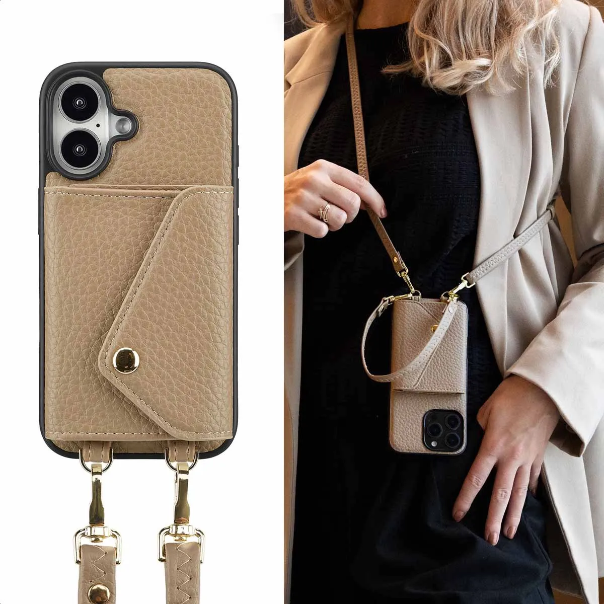 Selencia Koordhoes iPhone 16 - 3 Pasjes - Taupe