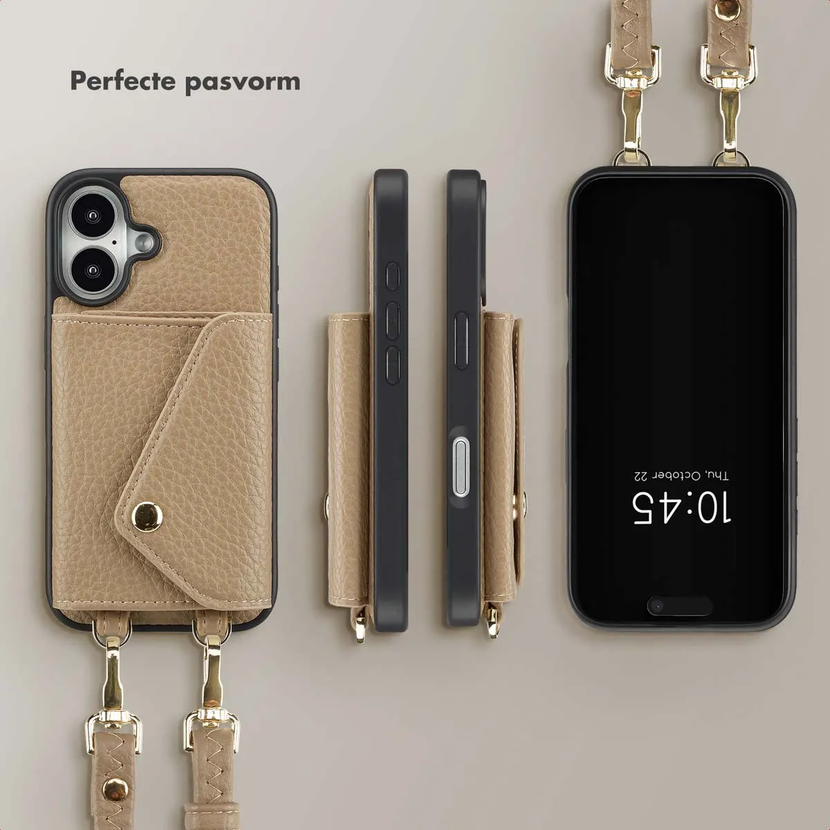 Selencia Koordhoes iPhone 16 - 3 Pasjes - Taupe