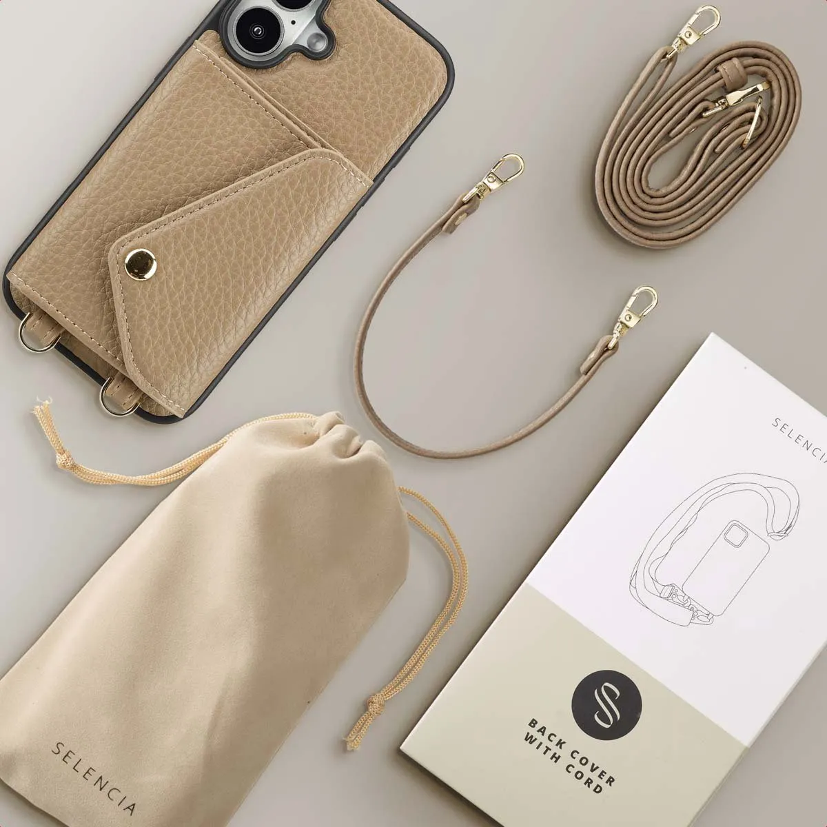 Selencia Koordhoes iPhone 16 - 3 Pasjes - Taupe - afbeelding 6 van 6