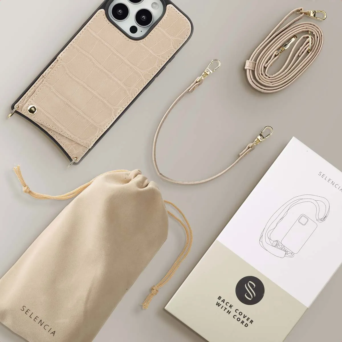 Selencia Croco Hoesje iPhone 16 Pro - Beige - afbeelding 6 van 6