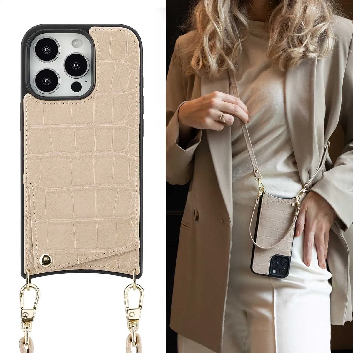 Selencia Croco Hoesje iPhone 16 Pro - Beige