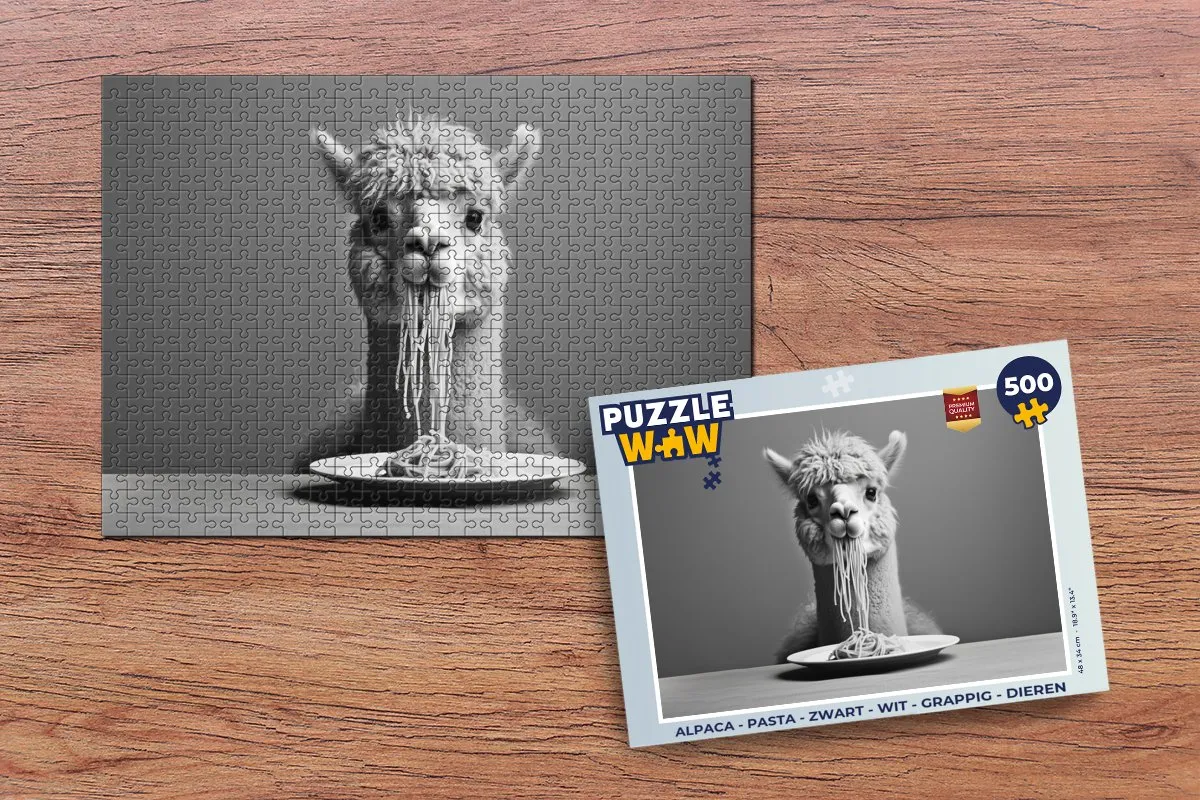 PuzzleWow Alpaca Legpuzzel 500 Stuks - Zwart/Wit
