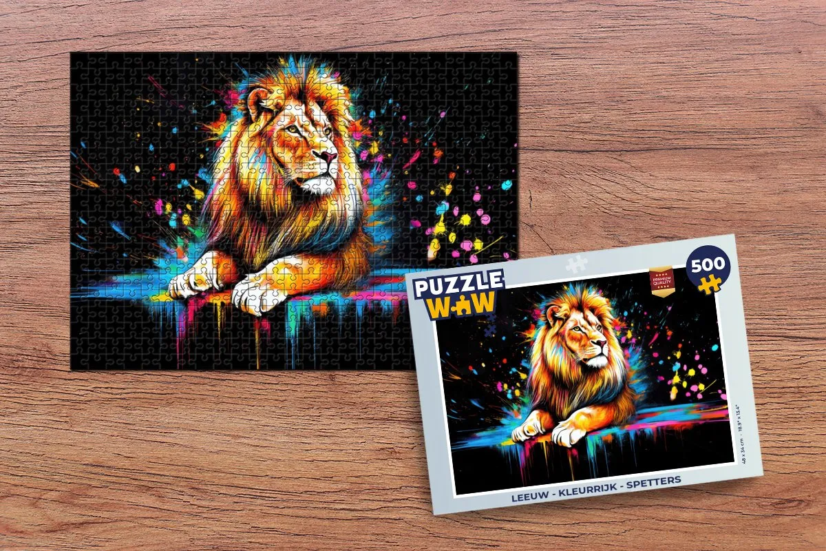 PuzzleWow Leeuw Kleurrijk Spetters Legpuzzel 500 Stukjes