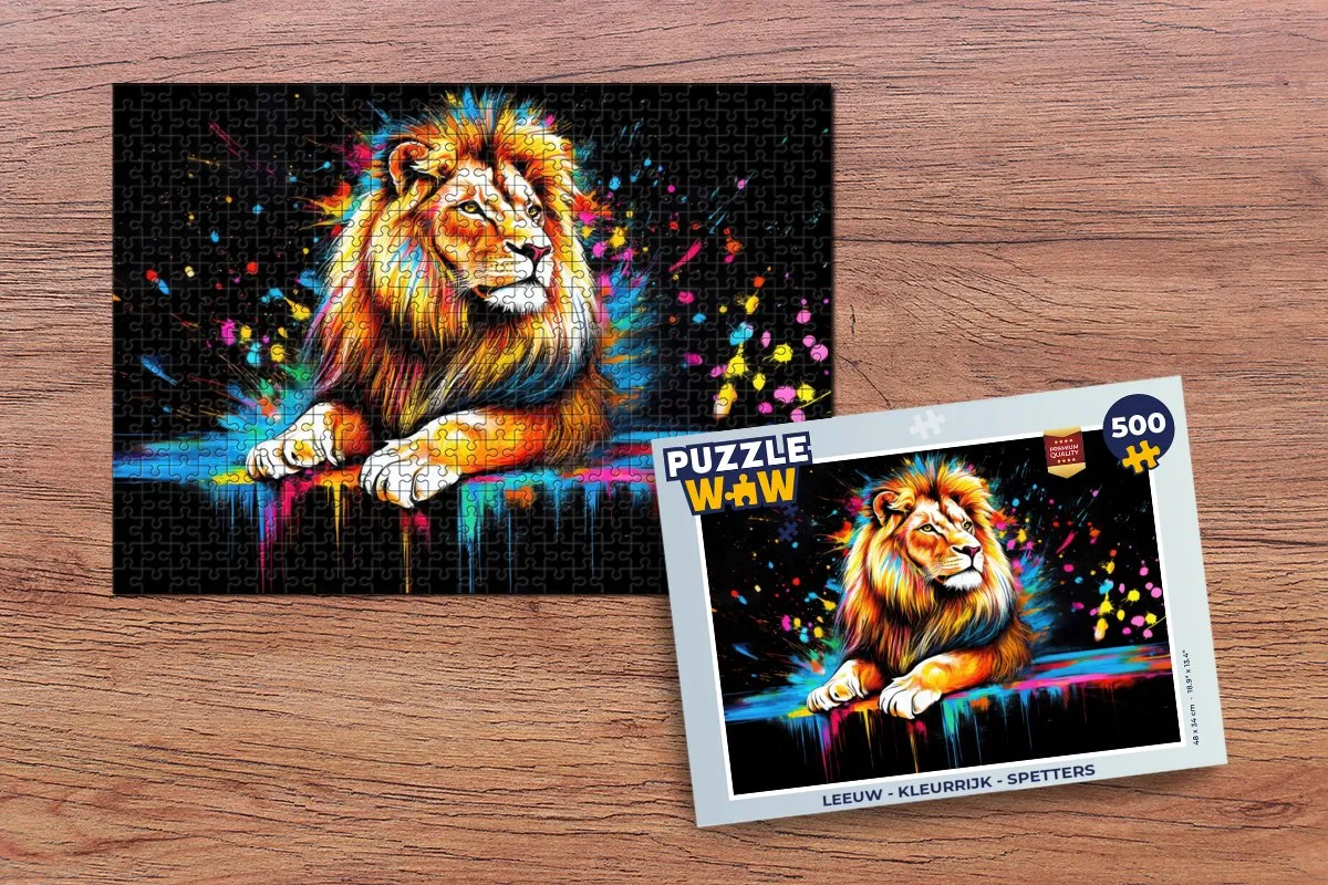PuzzleWow Leeuw Kleurrijk Spetters Legpuzzel 500 Stukjes